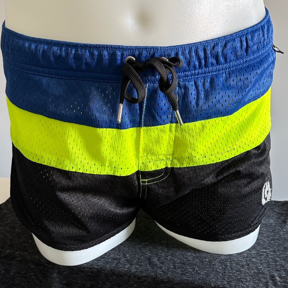 Andrew Christian Blue, Yellow, and Black Swim Hybrids